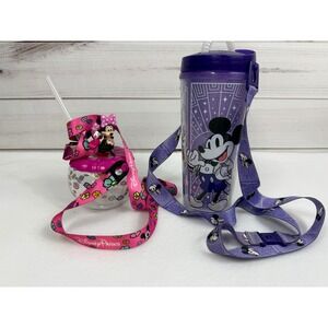 Disney Parks Mickey Mouse Minnie Mouse Drink Tumbler Cup with Straw and Lanyard